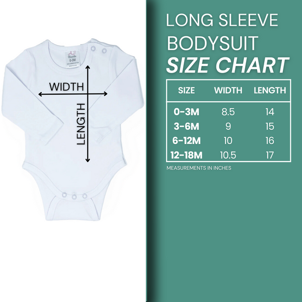 a long sleeve bodysuit size chart for a baby