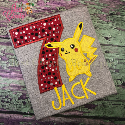 Pokemon cutie embroidered shirt - Pikachu Birthday Shirt - Pokemon Birthday Shirt