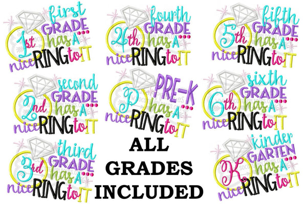 Diamond Ring Grade Embroidered Girls Shirt -Back to School Shirt-First Day of School Shirt-Kindergarten 1st Grade 2nd Grade-Graduation Shirt