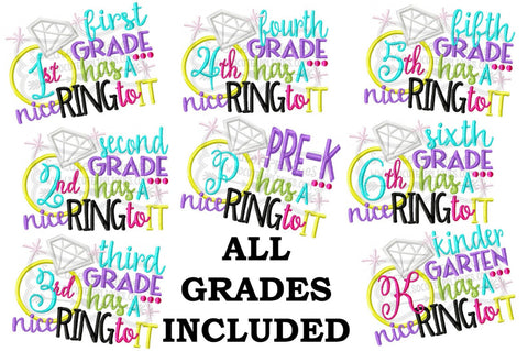Diamond Ring Grade Embroidered Girls Shirt -Back to School Shirt-First Day of School Shirt-Kindergarten 1st Grade 2nd Grade-Graduation Shirt