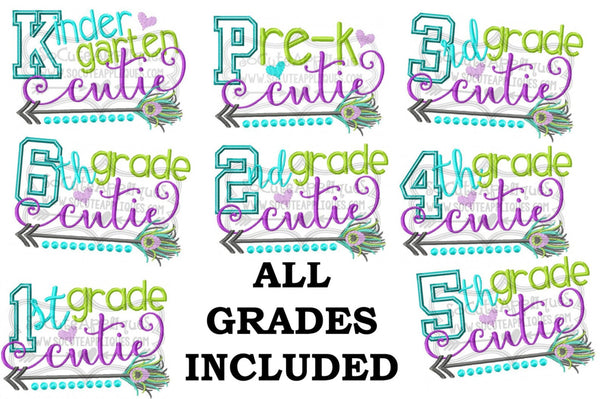 Cutie Grade Embroidered Girls Shirt -Back to School Shirt -First Day of School Shirt -Kindergarten 1st Grade 2nd Grade -Graduation Shirt