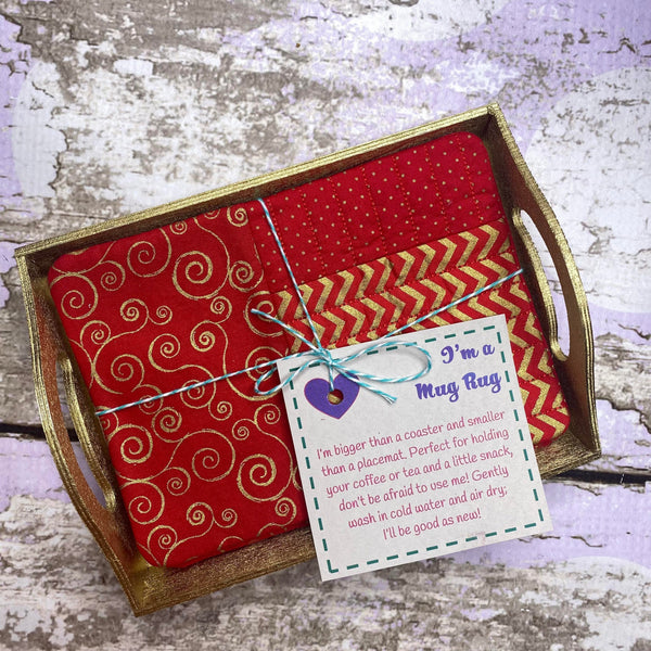 Red and Gold Swirl Mug Rug Set