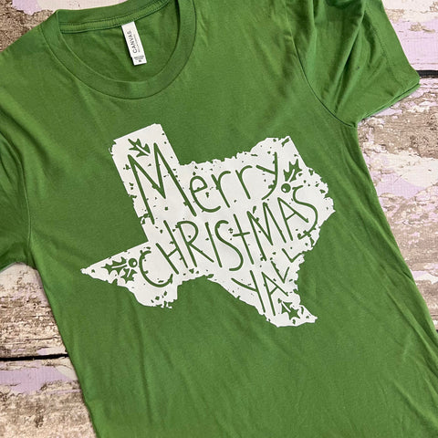 READY TO SHIP, Merry Christmas Y'all Texas Screen Print Shirt-Adult Christmas Shirt -Mom Christmas Shirt-Women Christmas Shirt
