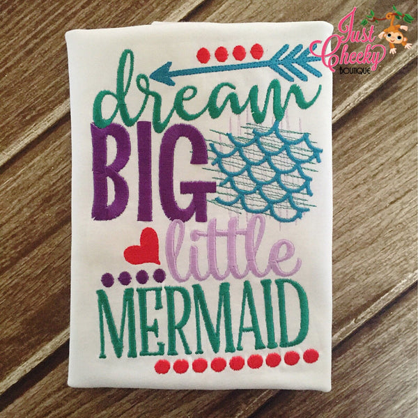 Dream Big Little Mermaid - Mermaid Emroidered Shirt - Girls Mermaid Shirt -