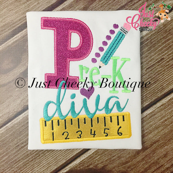 Pre-K Diva Embroidered Girls Shirt -Back to School Shirt -First Day of School Shirt -Kindergarten 1st Grade 2nd Grade -Graduation Shirt