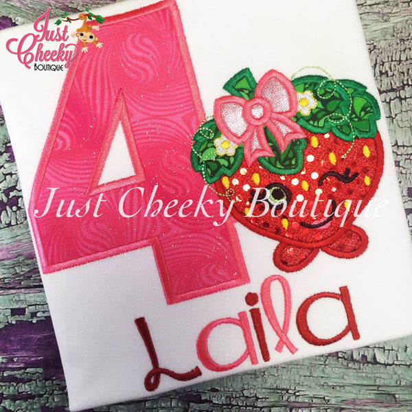 Strawberry Kiss - Shopkins Inspired Embroidered Shirt - Shopville - Shopkins Girls Shirt - Shopkins Birthday Shirt