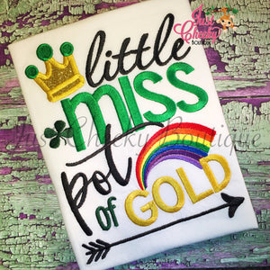 Little Miss Pot of Gold - Kids St, Patrick's Day Embroidered Shirt - St, Patty's Day - Girls St Patrick's Shirt