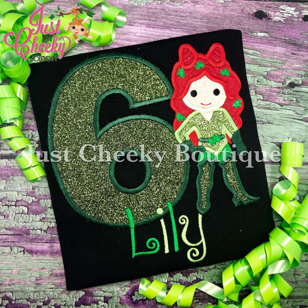Poison Ivy Inspired Cutie Birthday Shirt - Superhero Embroidered Shirt - DC Superhero Girls Birthday Shirt