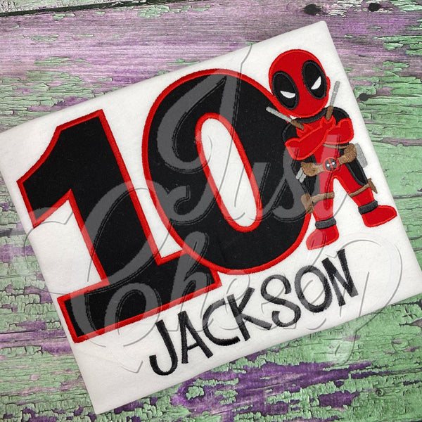 Deadpool Shirt - Embroidered Shirt - Deadpool Birthday Shirt - Marvel Comics - Antihero Shirt - Superhero Shirt - Birthday Shirt