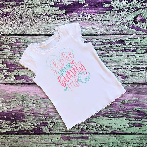 SAMPLE SALE, Shake Your Bunny Tail - Kids Easter Embroidered Shirt -Girls Easter Shirt -Boys Easter Shirt  -Easter Sunday-Easter Bunny
