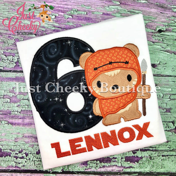 Space Bear Embroidered Shirt - Ewok Birthday Shirt - Ewok Shirt - Star Wars Shirt - May the Force be with you - Kids Star Wars Shirt