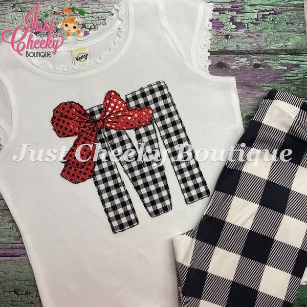 Big Bow Initial Embroidered Girls Shirt-Girls Embroidered Shirt-Girls Birthday Shirt-Over The Top Bow-JoJo Bow-Buffalo Plaid