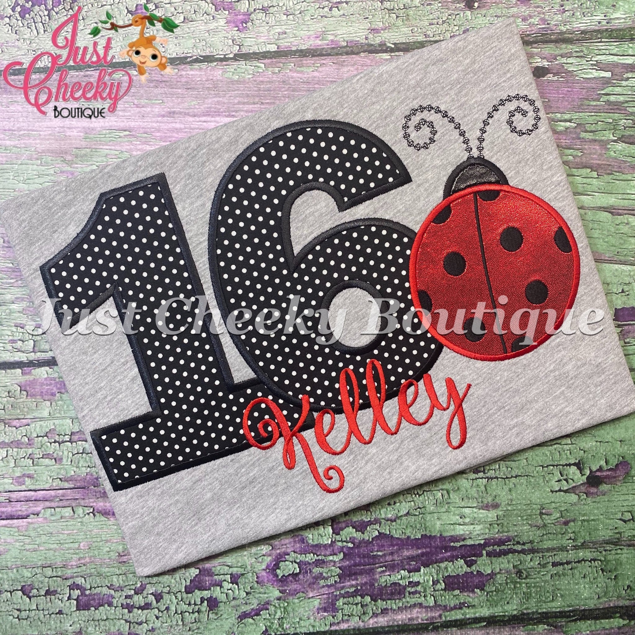 Ladybug Birthday Embroidered Shirt - Ladybug Good Luck -Red Polka Dots - Insect Birthday Shirt -