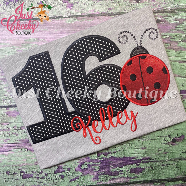 Ladybug Birthday Embroidered Shirt - Ladybug Good Luck -Red Polka Dots - Insect Birthday Shirt -