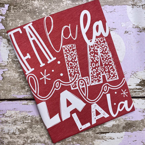 READY TO SHIP, Fa La La Screen Print Shirt-Adult Christmas Shirt -Mom Christmas Shirt-Women Christmas Shirt-Merry Jolly-Leopard Plaid